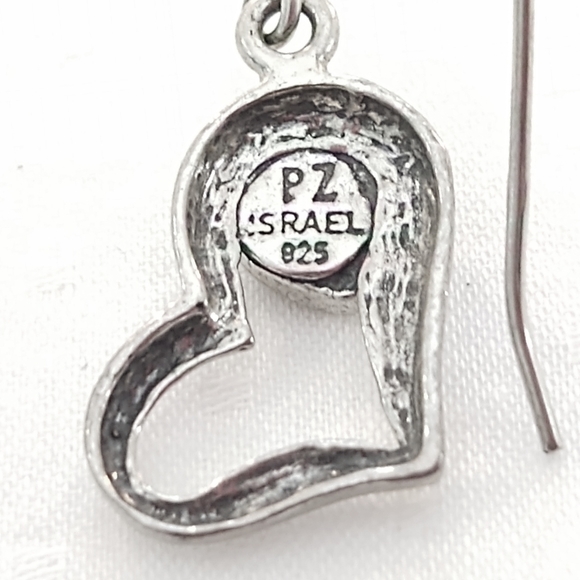 Vintage Sterling Silver Heart Earrings with Garnets - Picture 3 of 4